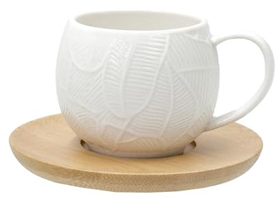 La Porcellana Bianca Set 6 tazze da caffè con foglie e piattino in legno Intavola 90 ml