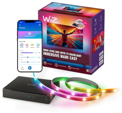 WiZ HDMI Sync Box with TV Backlight - Sync Light to Movies, Games and Music - HDMI 2.0 - Supports 4K@60Hz - RGBIC LED Strip for 55-65 inch TVs - App/Voice Control