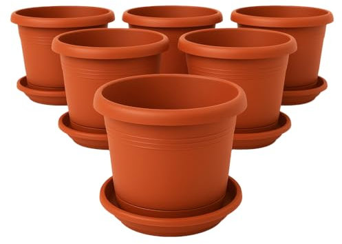 2friends 6er Set Eleganter Blumentopf Groß in Terracotta: 30cm Premium-Kübel mit Untersetzer – Deutscher Pflanzkübel Groß für alle Wetterbedingungen!