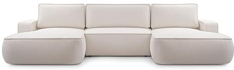 AXLIVING Ablia Sofa U-Form mit Schlaffunktion Cremefarbene 364 cm