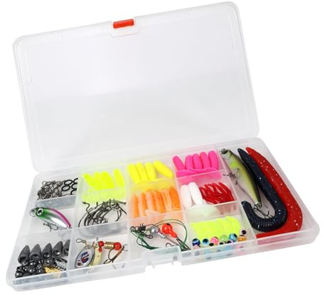 Fishing Lures Kit, 76, 114 PCS Mixed Baits Set, 75pcs Soft Lures Set, Accessories, Weights and Hooks, Crankbaits, Spoon, Worms, Jigs, Freshwater Tackle Kit, for Bass Trout Carp Sea Fishing Gear