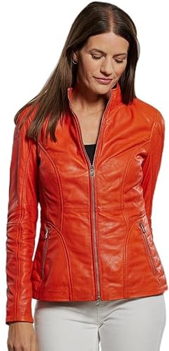 Jilani - Damen Echtleder Lederjacke Lammnappa orange-rot Größe 42