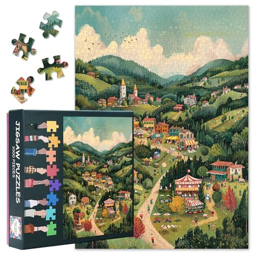1000 Piece Jigsaw Puzzle for Adults, Jigsaw Puzzles 1000 Pieces for Adults - Summer Town Landscape Scenic Village Art, Premium Adult Puzzles, Finished Size 27.5x19.7 in