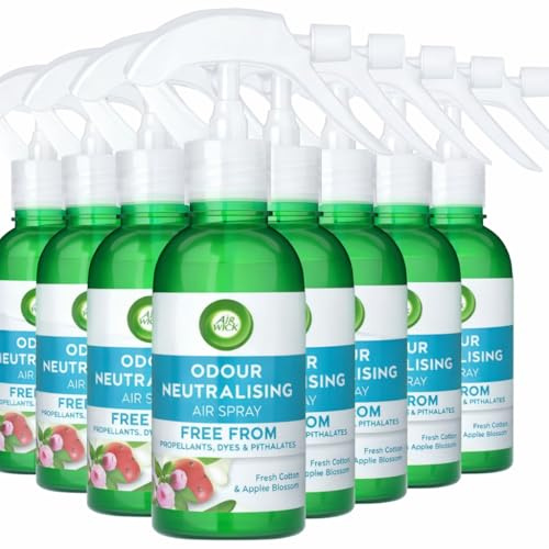 Air Wick Premium Air Freshener Spray, Fresh Cotton & Apple Blossom, 8 Pack | Air freshener spray that neutralises household odours; no wet spray, acts in seconds; fine dry mist for any room, 8 x 237ml