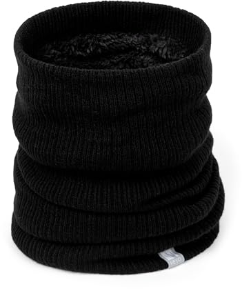 HEYO Unisex Schlauchschal Winter | Warmer Schal mit Teddy-Fleece gefüttert | Weicher Elastischer Halswärmer Thermo Loop Halstuch Halsschlauch für Skifahren HKU04 (Schwarz)