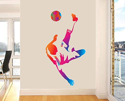 Football Player Overhead Kick Design Art Vinyl Full Colour Wall Sticker - Lving Room Kitchen Decal Transfer - Extra Large - 100cm x 60cm - Select Size Below