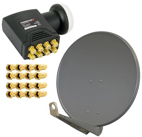 PremiumX DELUXE85 Satellitenantenne 85 cm Aluminium in Anthrazit Offset Antenne HDTV 3D 4KPremiumX Deluxe Octo LNB Sat