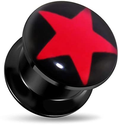 Monster Piercing 9/16- 14MM Logo étoile rouge noir jauge de filetage interne acrylique Chair Tunnel oreille Plug