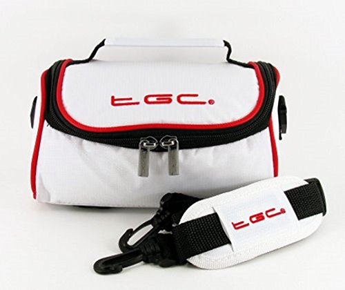 Samsung NX3000, NX mini Camera Case Bag by TGC ® with shoulder strap and Carry Handle (Cool White With Crimson Red Trims)