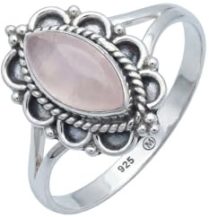 mantraroma Rosenquarz Edelstein Ring Damen 925 Sterling Silber – Vintage Cabochon Schmuck