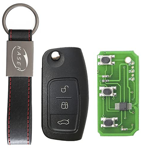 KASER Chiave Telecomando con Scheda Elettronica 3 Tasti compatibile per Ford Mondeo Focus Fiesta C Max S Max Galaxy (433MHz 4D63 80bits) Transponder con Portachiavi