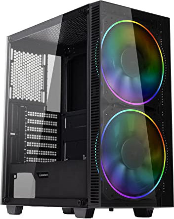 Gaming Case Mid-Tower with Tempered Glass Side Panel, 2x200mm ARGB Fans Included, GAMEMAX Black Hole