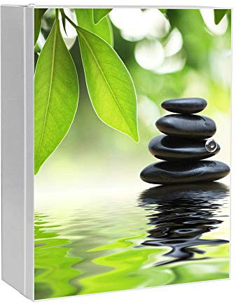 banjado Medizinschrank abschliessbar mit Motiv Steine&Relax 35x46x15cm - großer Arzneischrank für die Hausapotheke - Medikamentenschrank aus Metall zur Medikamenten Aufbewahrung