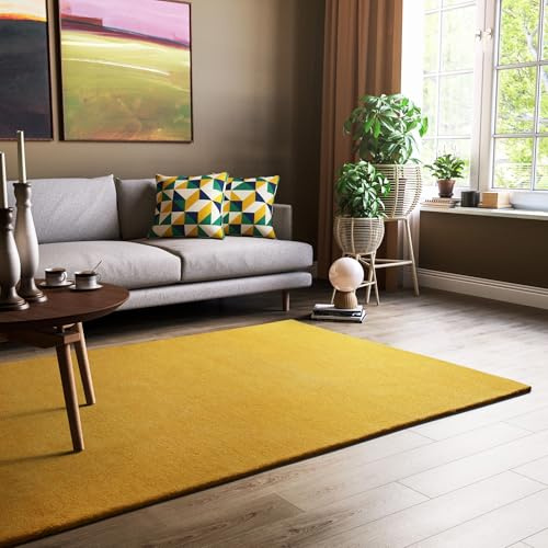 Steffensmeier Gabbeh Teppich Jaipur | 100% Schurwolle | Wohnzimmer | Schlafzimmer | Handtuft | Gold | 160x160 cm