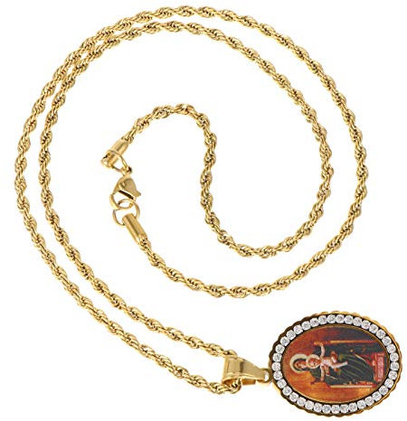 NUOBESTY Antiken Reines Medaillon Halskette Anhänger Foto Rahmen Religiöse Emaille Charme Kragen Kette Schmuck für DIY Handwerk Hüfte- Tanzen Party Geschenk 3Mm X 61Cm Grün