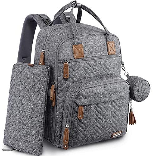 iniuniu Baby Wickelrucksack, Wickeltasche Rucksack Große mit Windeltasche, Wickelunterlage, Schnullerhalter, Babytasche Multifunktional für Mama & Papa, Grau