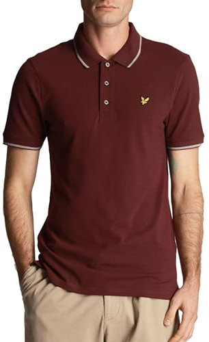 Lyle & Scott Poloshirt Herren - Herren Polo aus hochwertiger Baumwolle - Mit kurzen Ärmeln und weißen Streifen an Ärmeln und Kragen - Mit auffälligem Adler-Logo auf der Brust, Rot, L