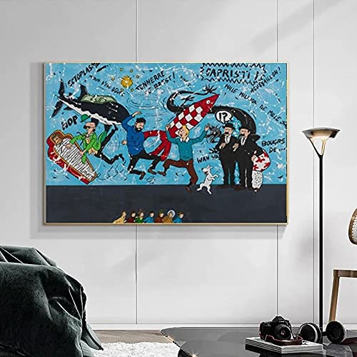 JLFDHR Impression sur Toile 40x60cm sans Cadre Les Aventures de Tintin Affiche Mur Art Photo Personnages de Dessins animés Tintin Chambre d'enfants décor à la Maison