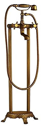 SHUGUANG Robinet de Baignoire sur Pied Rétro Mitigeur de Baignoire Ilot Autoportante Mitigeur de Douche Au Sol avec Douchette, Laiton Double Poignée Robinet de Douche,Antique