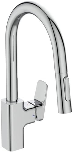 Ideal Standard BD338AA Miscelatore da Cucina, Cromo, mit Handbrause, Bocca Alta - h 169mm