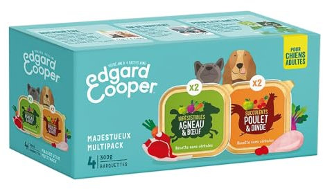 Edgard & Cooper Pâtée Pour Chien, Nourriture Humide Sans Céréales, (Multipack 4x300g Poulet, Agneau), Viande fraîche et protéinée, Hypoallergénique, Sans sucres ajoutés, Pâtée en boîte chien adulte