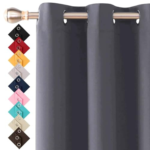 Blackout Curtains for Bedroom 2 Panels (Charcoal Grey, 66 x 54 Drop Inch) | Thermal Insulated Energy Saving Black Out Ring Top Eyelet Curtains & Drapes for Living Room Windows