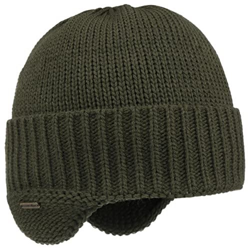 McBURN Anton Ohrenschutz Strickmütze Ohrenmütze Wintermütze Mütze Wollmütze Skimütze Herren - Made in Italy mit Futter, Futter Winter Herbst-Winter - One Size Oliv