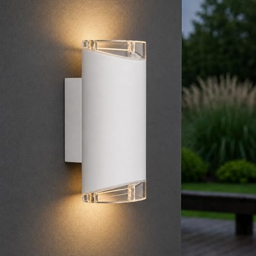 Maxkomfort LED Außenwandleuchte Up & Down GU10 Weiß IP44 – Moderne Außenwandlampe 2-flammig aus Aluminium – Wandlampe für Garten, Fassade & Eingang, ohne Leuchtmittel 1830