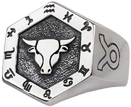 ForFox Vintage Echt 925 Sterling Silber Astrologie Sternzeichen Ring - Stier Konstellation Tierkreiszeichen Schmuck für Herren Damen - Offen Verstellbar