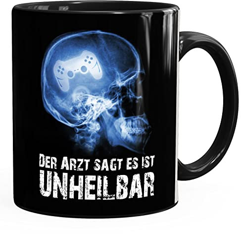 Moonworks® Kaffee-Tasse Xray Der Arzt sagt es ist unheilbar Hobby Schädel Röntgenbild Schädel Controler Joypad Zocken Gamer schwarz unisize