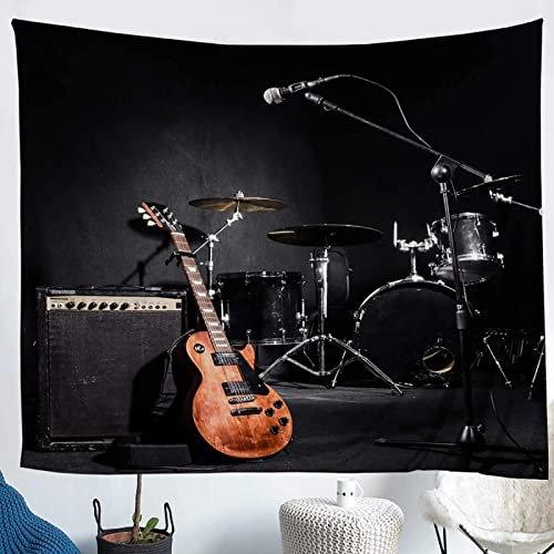 igyhuij Schwarzes Retro-Gitarren-Drum-Kit Wandteppich, 3d Aesthetic Psychedelic Tapestry, Home Decor Wandteppiche Wandkunst für Zimmer, 175x230 cm