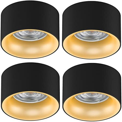 Maclean MCE457 Einbauleuchte 4-er Pack Deckenleuchte mit GU5.3 MR16 Fassung für LED & Halogen Leuchtmittel bis 35W 70x40mm Aluminium Rund (4 Stück ohne Leuchtmittel, Schwarz/Goldener Reflektor)