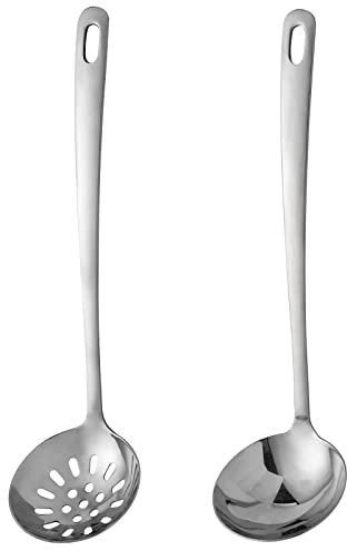 304 Stainless Steel Flatware Serving Utensils, Skimmer Slotted Spoon and Soup Ladle,Serving Utensil Set,[Rustproof, Heat Resistance,]Dishwasher Safe (Skimmer Slotted Spoon and Soup Ladle)