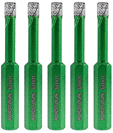 Trockene Diamantbohrer Set - Fliesenbohrer set für Porzellanfliese Keramik Marmor Granit Stein, Diamant Kern Bohrer Kit Hex Schaft befestigt auf Bohrern, 2 Sätze Nr.K1(5pcs 6mm)