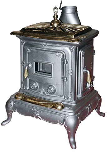 Decorspace Stufa a legna Parlor 6 kW in ghisa con inserti ottone caminetto vintage (Big)