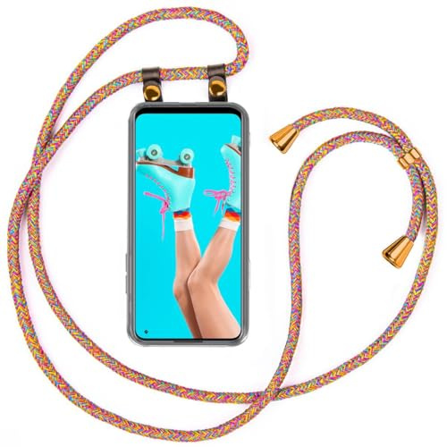 moex Handykette für Oppo Find X5 Lite Hülle mit Band abnehmbar, Handyhülle mit Kette zum Umhängen, Handyband 155 cm lang Stoff Kordel Umhängehülle, Handy Umhängeband, Rainbow