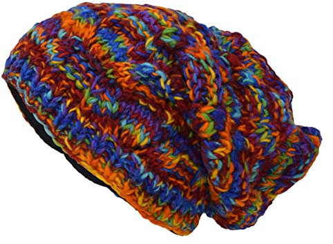 Gheri Zopfmuster Winter Vlies Gefüttert Schlampig Mütze Wolle Rasta Hut Regenbogen-Krawattenfarbe