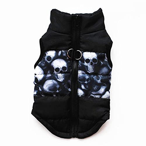 Warme Hundekleidung für kleine Hunde Winddicht Winter Haustier Hund Mantel Jacke Gepolsterte Kleidung Welpe Outfit Weste Yorkie Chihuahua Kleidung-Schwarzer Totenkopf, L