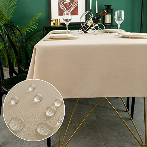 Yeahshion Tischdecke Beige 140 x 200 cm, wasserdichte Tischdecke Rechteckig Schmutzabweisend, Polyester-Leinen-Effekt, für Tisch, Esszimmer, Restaurant, Schutz (Beige, 140 x 200 cm)