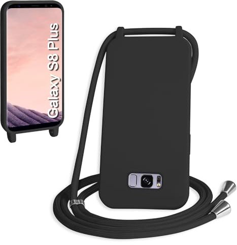 WenBaby Handykette für Samsung Galaxy S8 Plus Hülle mit Band,Handyhülle mit Schnur zum Umhängen Silikon Seil Necklace Schutzhülle mit Kordel Tasche Case TPU Bumper für Galaxy S8 Plus- Schwarz