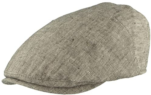 Breiter Herren Schiebermütze Flatcap Schirmmütze 100% Leinen, Futter 100% Baumwolle Leicht & Bequem Schwarz meliert 58