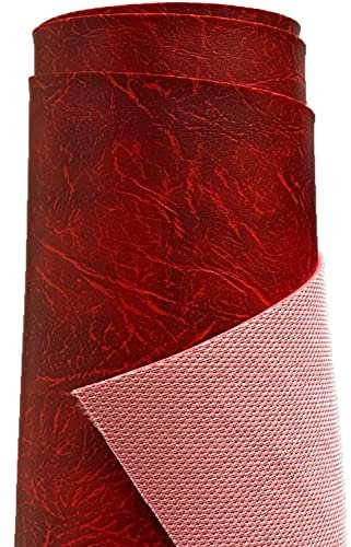 A-Express Heavy Thick Faux Leather Fabric Grained Leatherette Vinyl Leathercloth Automotive Home Decor Upholstery Material - Red Half Metre 50cm x 140cm