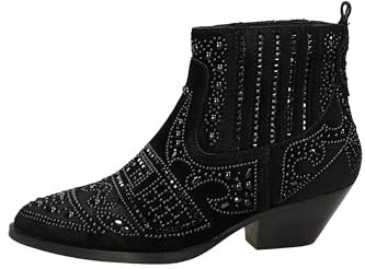 Bibi Lou Texanische Damenstiefel aus schwarzem Wildleder mit Nieten und niedrigem Absatz Soho, Schwarz , 39 EU