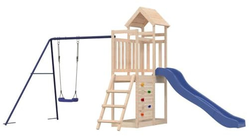 vidaXL Solid Wood Pine Outdoor Playset | Multi-activity Children's Garden Climbing Frame | Includes Swing, Slide, Ladder, Rockwall & Sandpit
