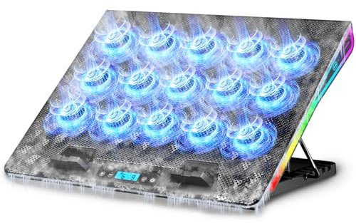 AICHESON Gaming Laptop Cooling Pad with 15 Cooler Fans, RGB Ultimate Computer Stand Base with Silent Fans for 15-18 Inch Laptops, Blue LED Lights