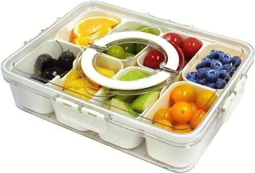 Serving Tray,Snack Tray,Snackle Box,Divided Serving Tray with Lid,Handle,8 Compartments Snack Containers,Food Storage Snack Platters,Snack Tray with Lid for Snack,Sweet,Fruit,Nuts,Dry Fruits,Spice