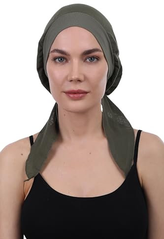 Deresina Kopfbedeckung Einfach Binden Baumwoll Kopftücher (Plain Olive)