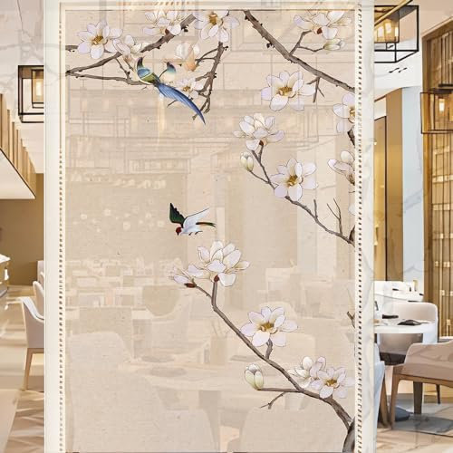 Sichtschutzfolie 3D Fensterfolie Glasdekorfolie PVC für Badezimmer Kinderzimmer Küche,Schlafzimmer Wohnzimmer Esszimmer Büro Hotels Klassenzimmer 44.5x300 cm Baumvogelblume