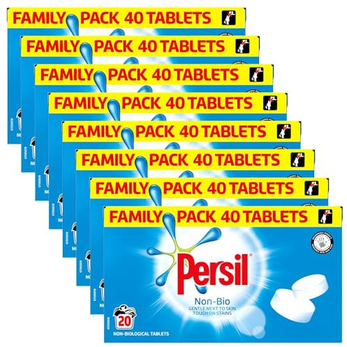 Persil Laundry Tablets Family Pack Gentle next to Skin Touch on Stains New Concentrated Formula for Effortless Laundry, Non-Bio 40 tablets, 20 Wash 1.2KG Pack of 8