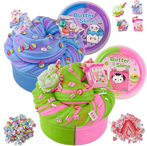 LAWOHO 2X120ml Butter Slime Kit con 6 confezioni di componenti aggiuntivi, Slime per bambini bomboniere, Dessert Butter Slime Kit per ragazze ragazzi compleanno Halloween Natale Pasqua regali